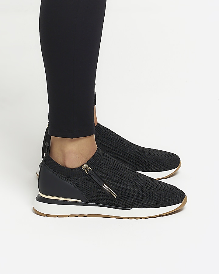 Black knit side zip trainers