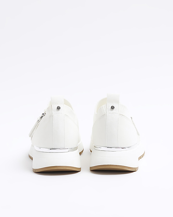 White knit side zip trainers