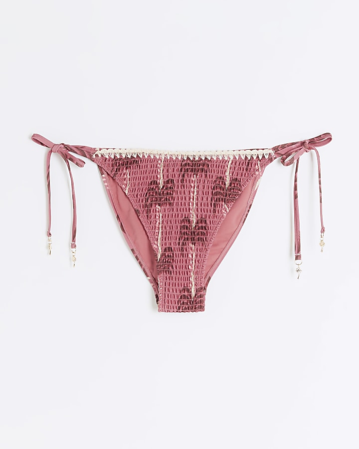 Pink shirred tie side bikini bottoms
