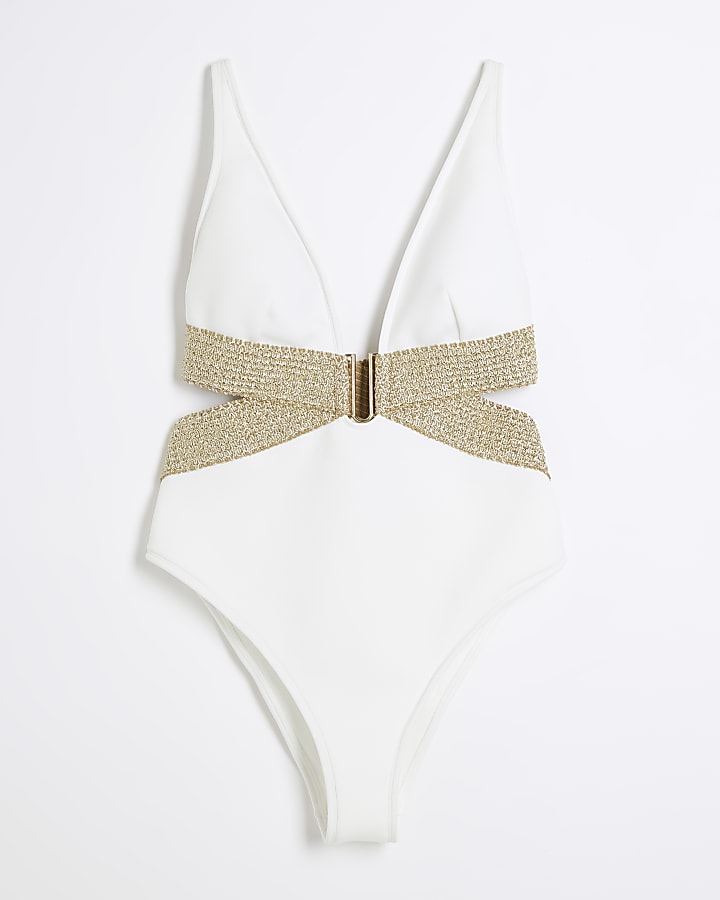 White elastic Plunge Swimsuit