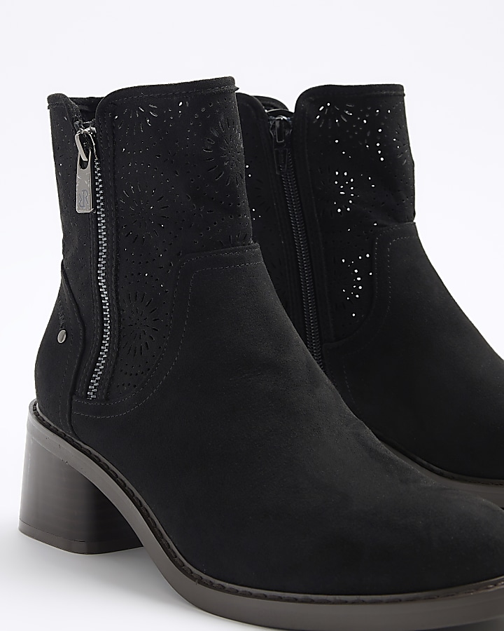 Black cut out heeled ankle boots