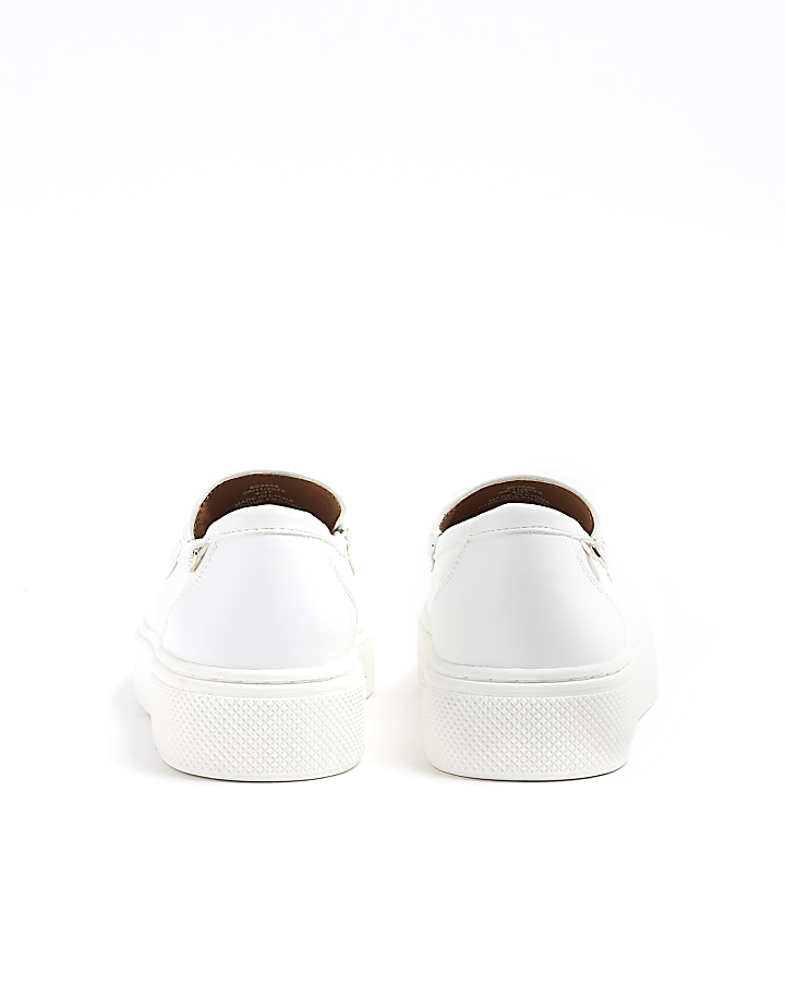 White plaited strap flatform loafers