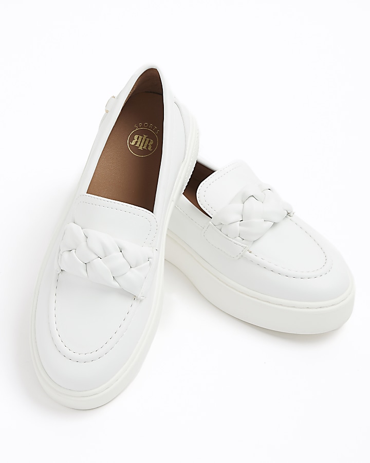 White plaited strap flatform loafers River Island