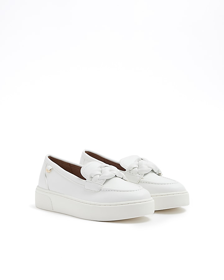 White plaited strap flatform loafers River Island