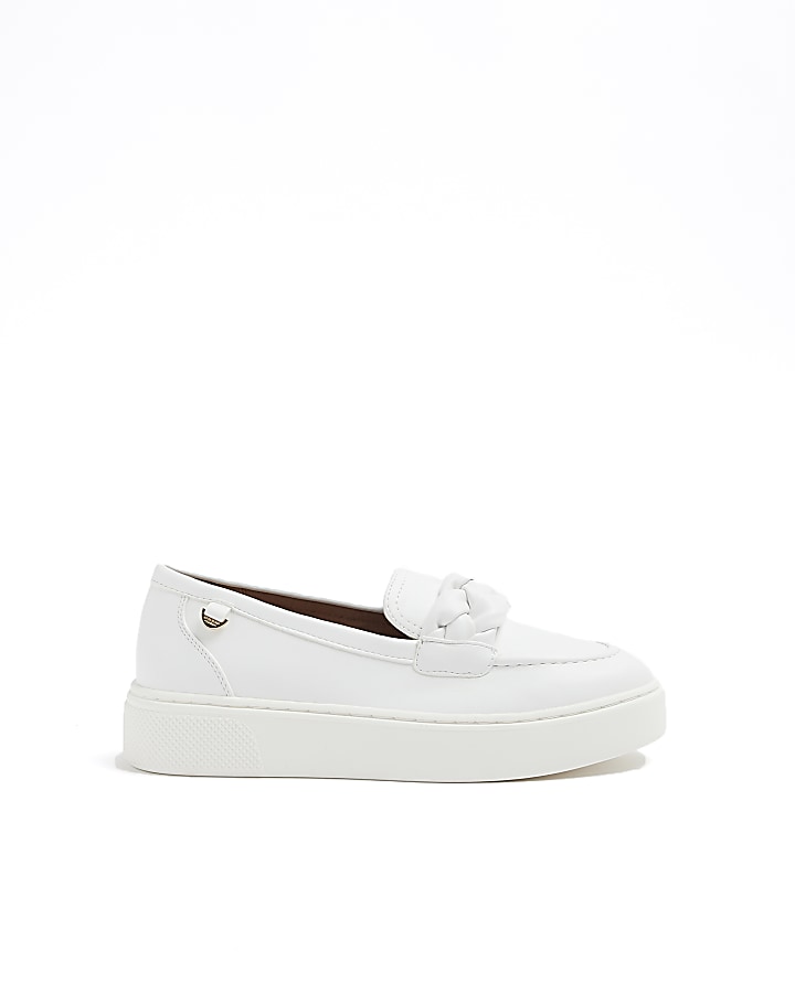 White plaited strap flatform loafers
