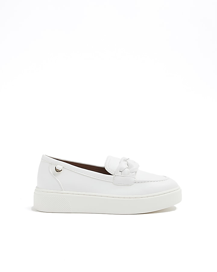 White plaited strap flatform loafers River Island