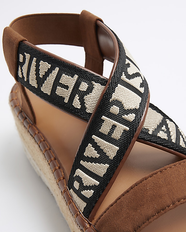 Brown crossed strap espadrille sandals
