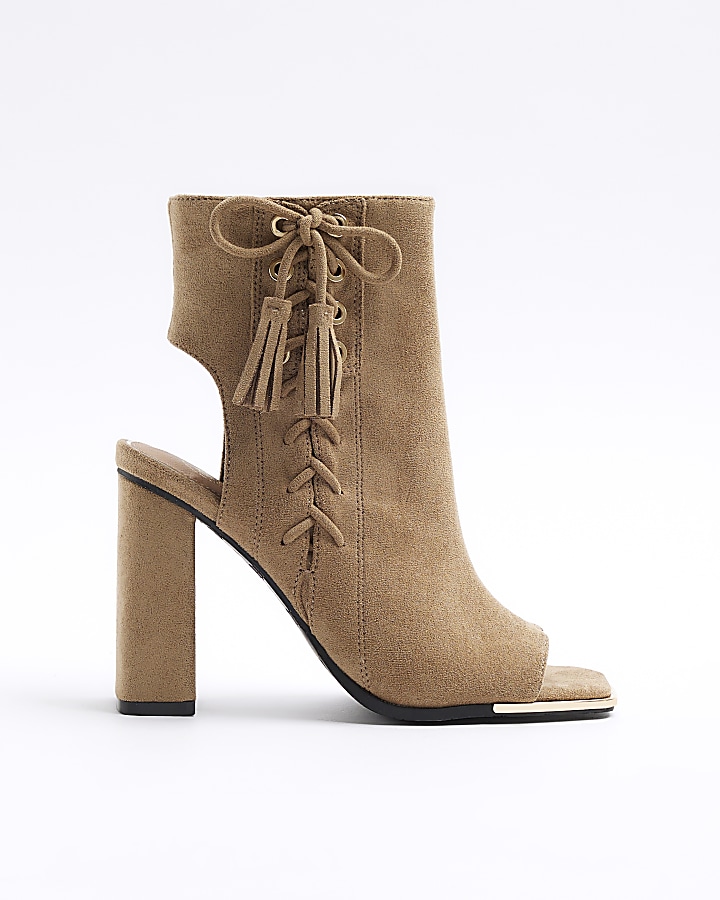 Beige open cheap toe boots