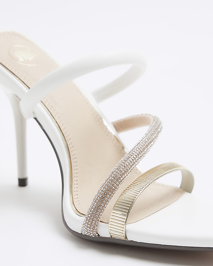 White Diamante Strap Heeled Sandals