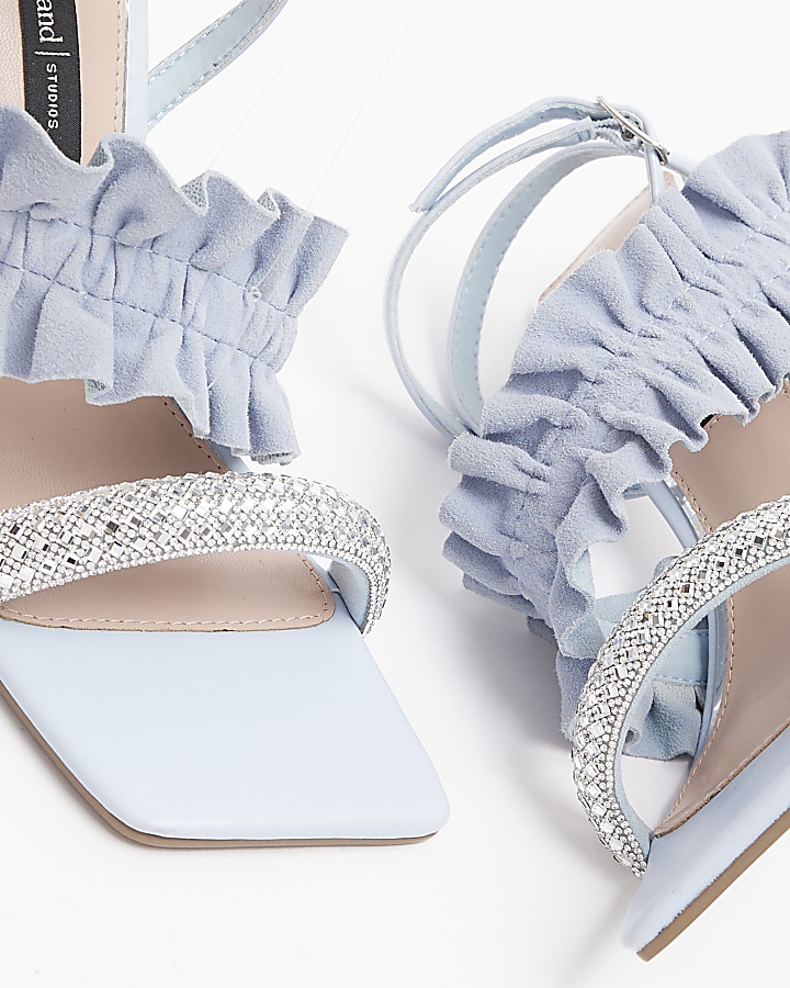 Blue frill strap heeled sandals