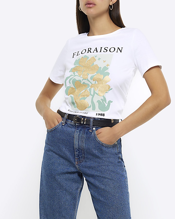 White floral graphic t-shirt | River Island