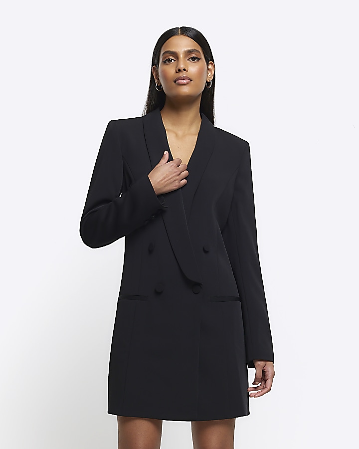 Black long sleeve smart mini blazer dress