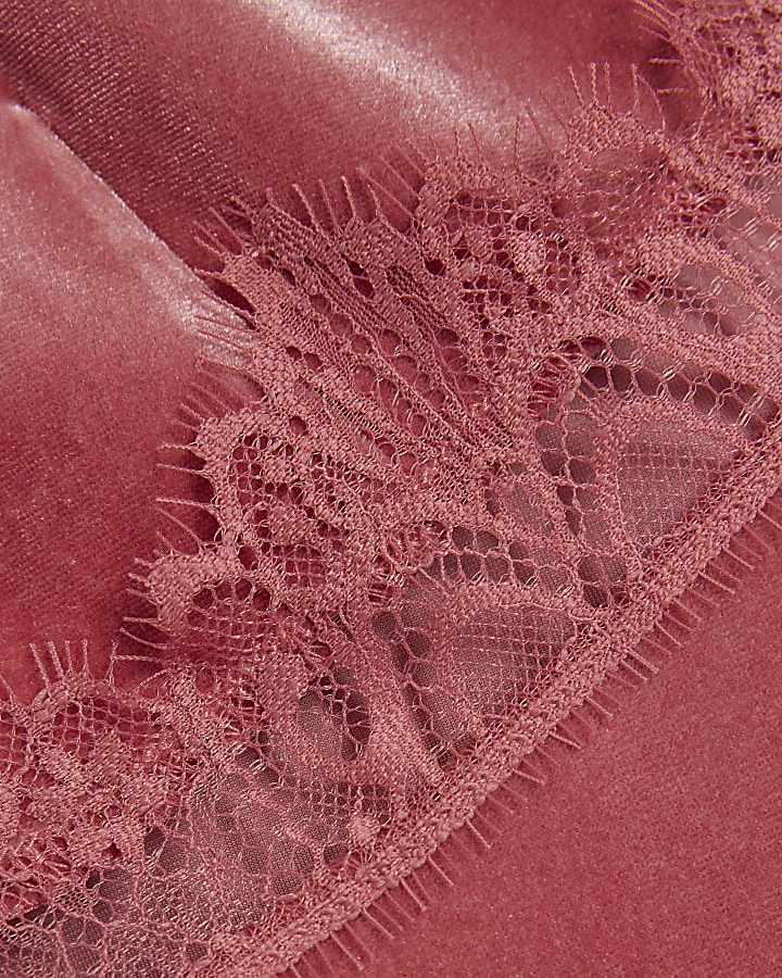Pink velvet lace trim bodysuit