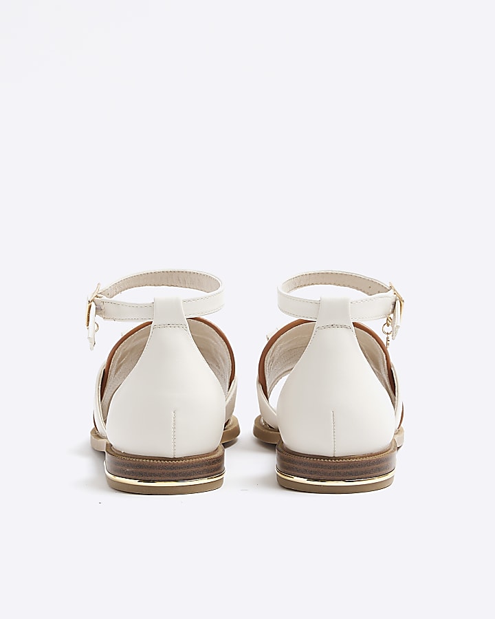 Cream peep toe flat sandals