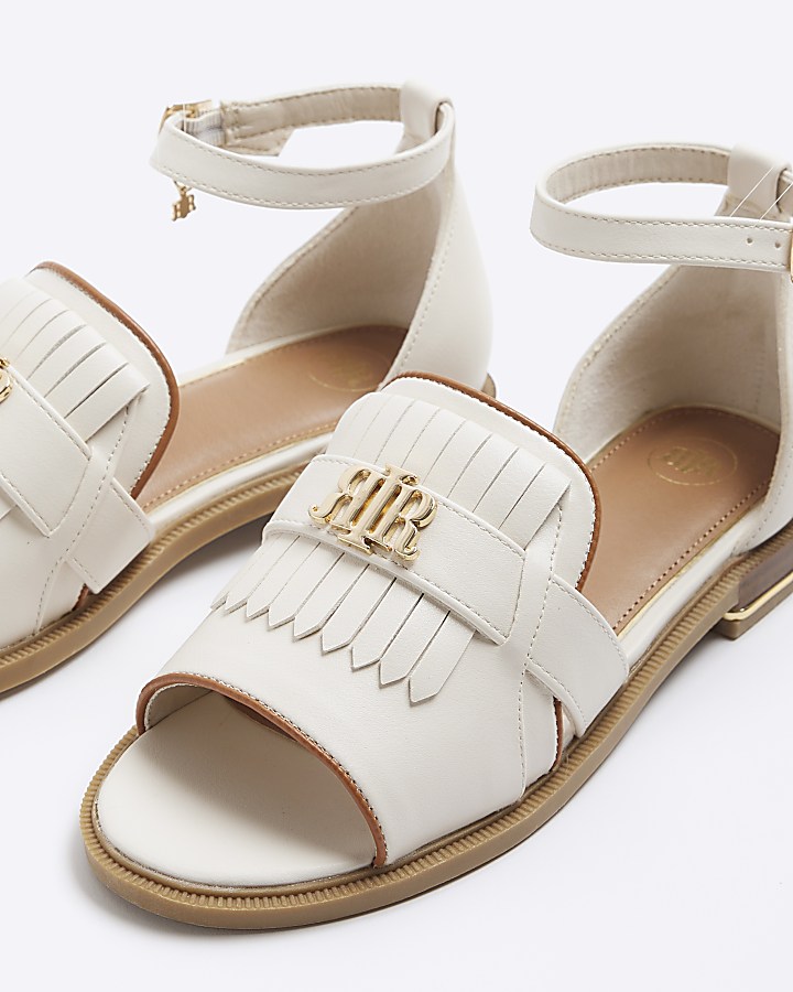 Cream peep toe flat sandals