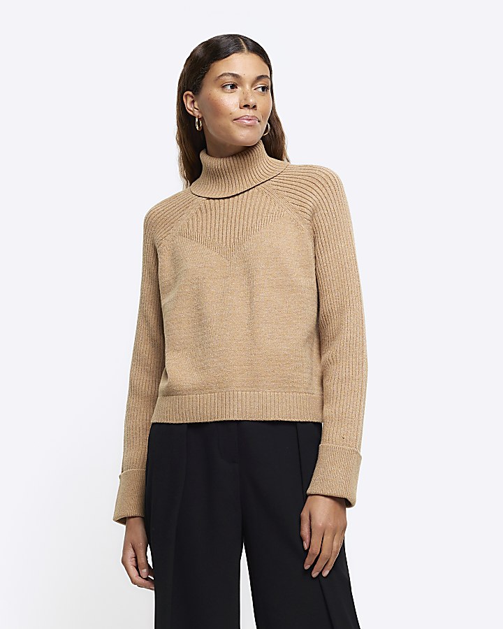 Beige roll neck top sale