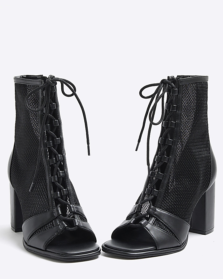 Black mesh lace up shoe boots