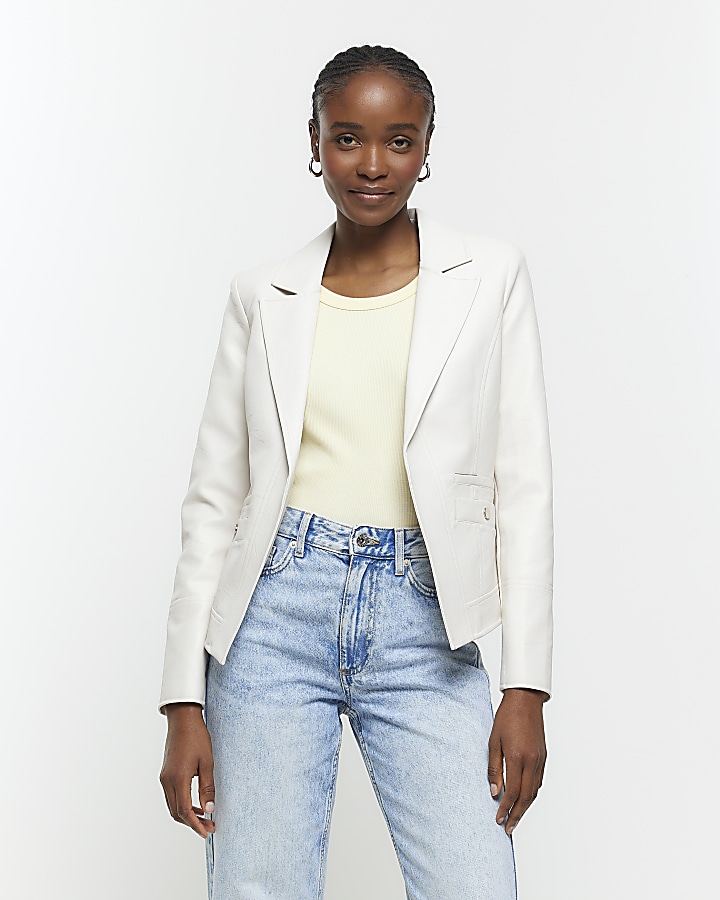 Faux leather clearance blazer