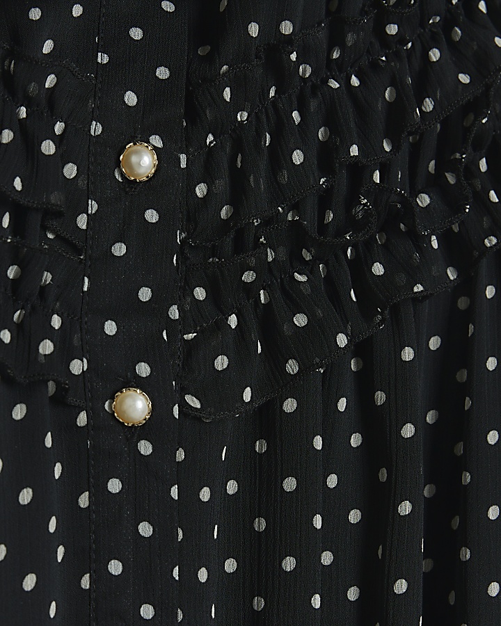 Black spot frill mini shirt dress