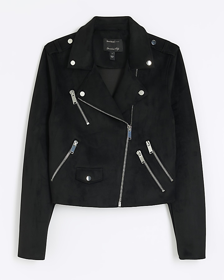 Black suedette crop biker jacket