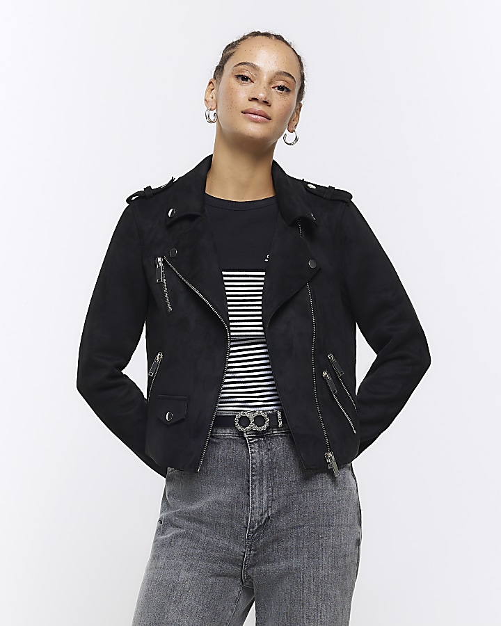 Black fabric clearance biker jacket