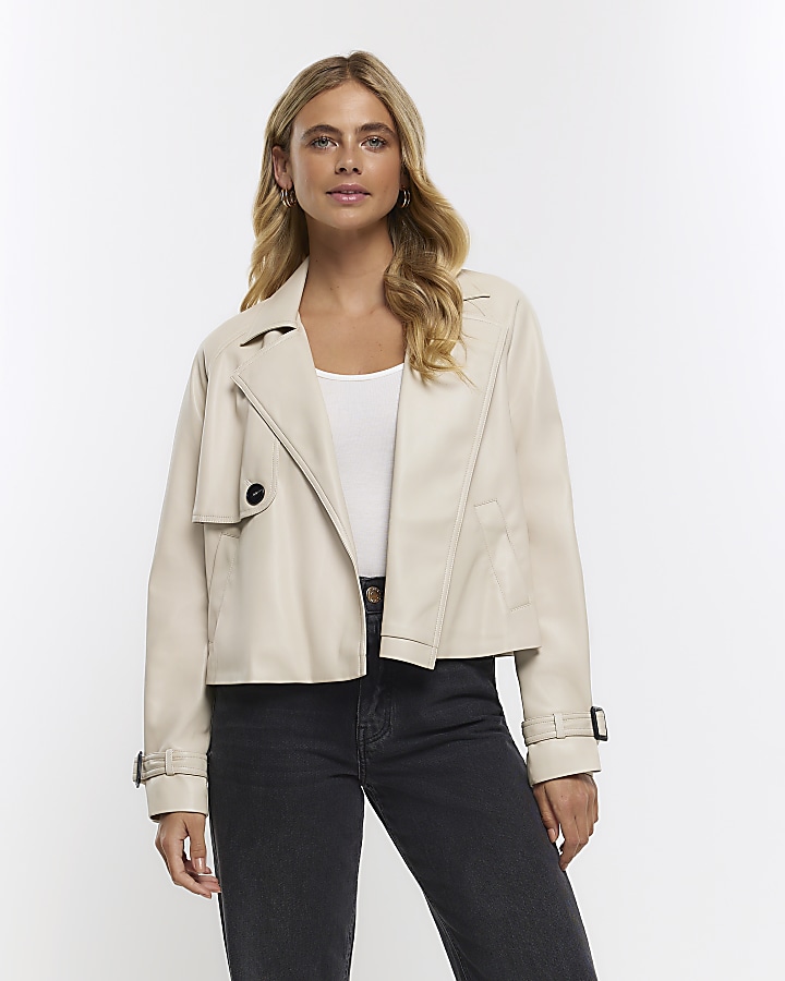 River island faux store leather coat