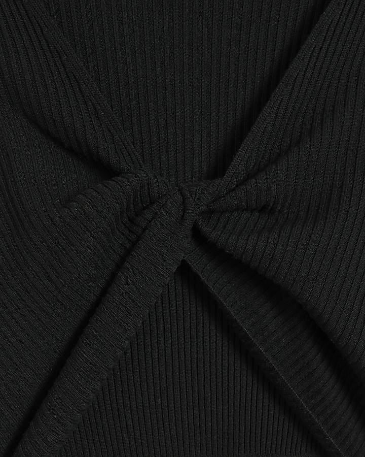 Black rib knot bodycon midi dress