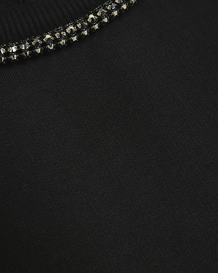 Black diamante trim sweatshirt mini dress