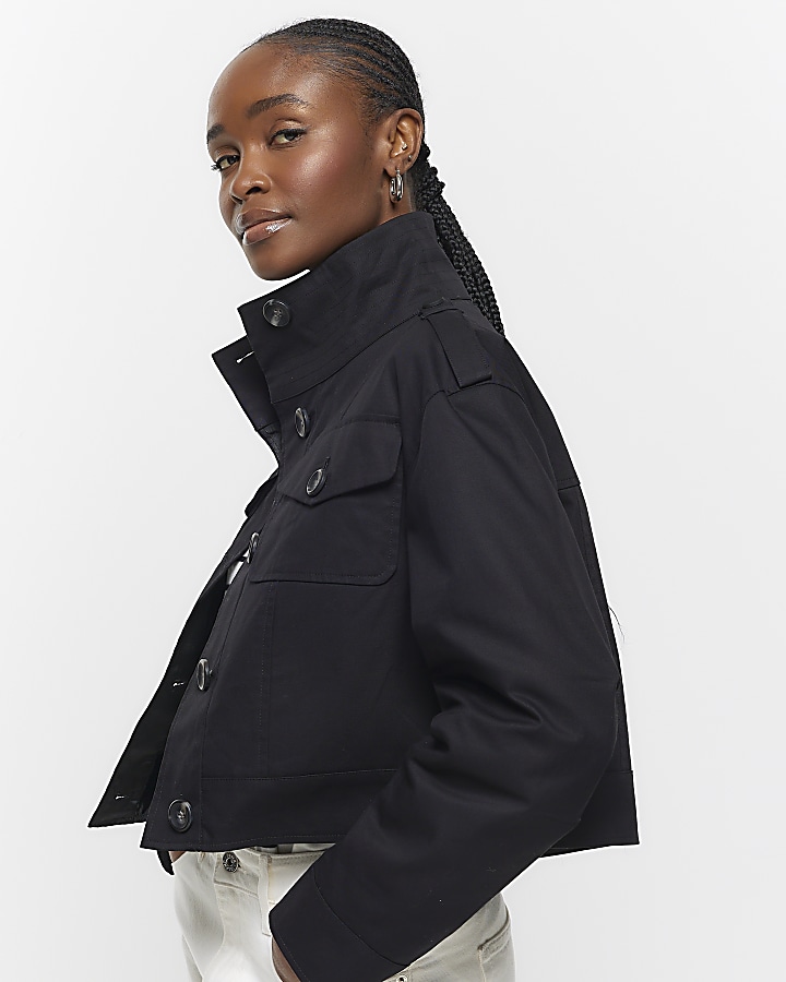 Black button up crop trench coat