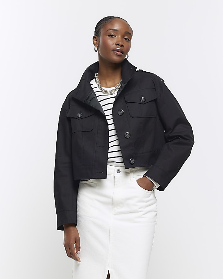 River island black store trench coat