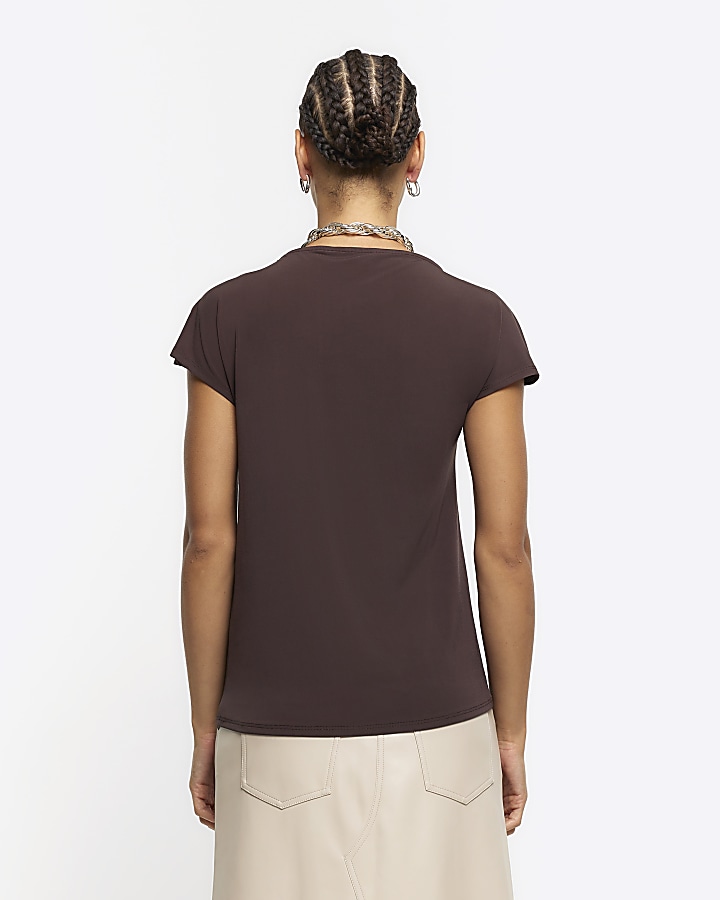 Brown drape detail t-shirt