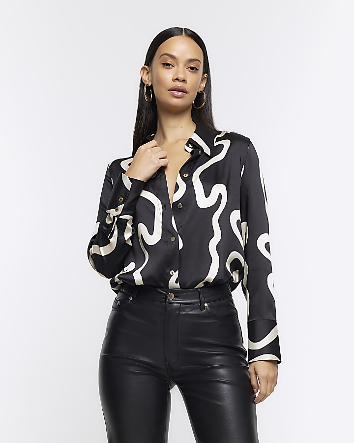 Black abstract oversized shirt | River Island
