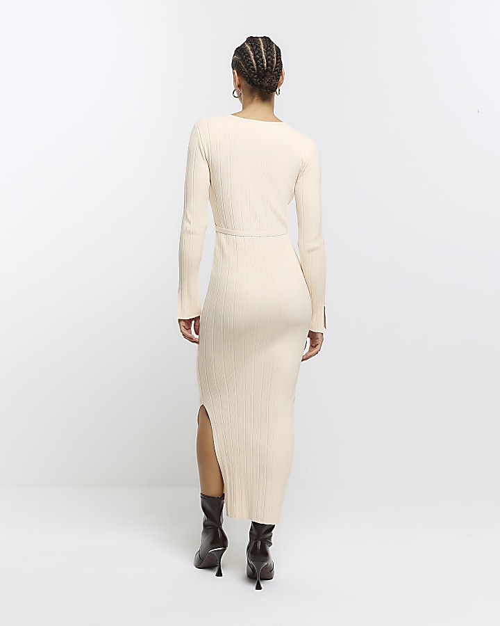 Cream knit rib jumper maxi dress