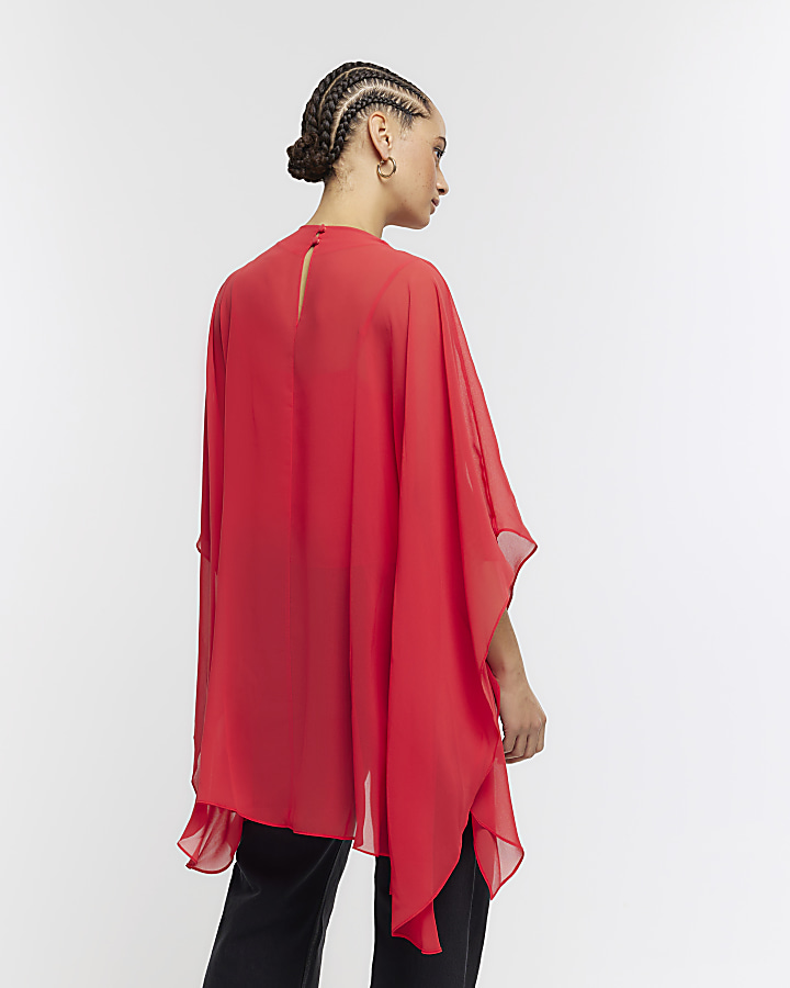 Red cape design blouse