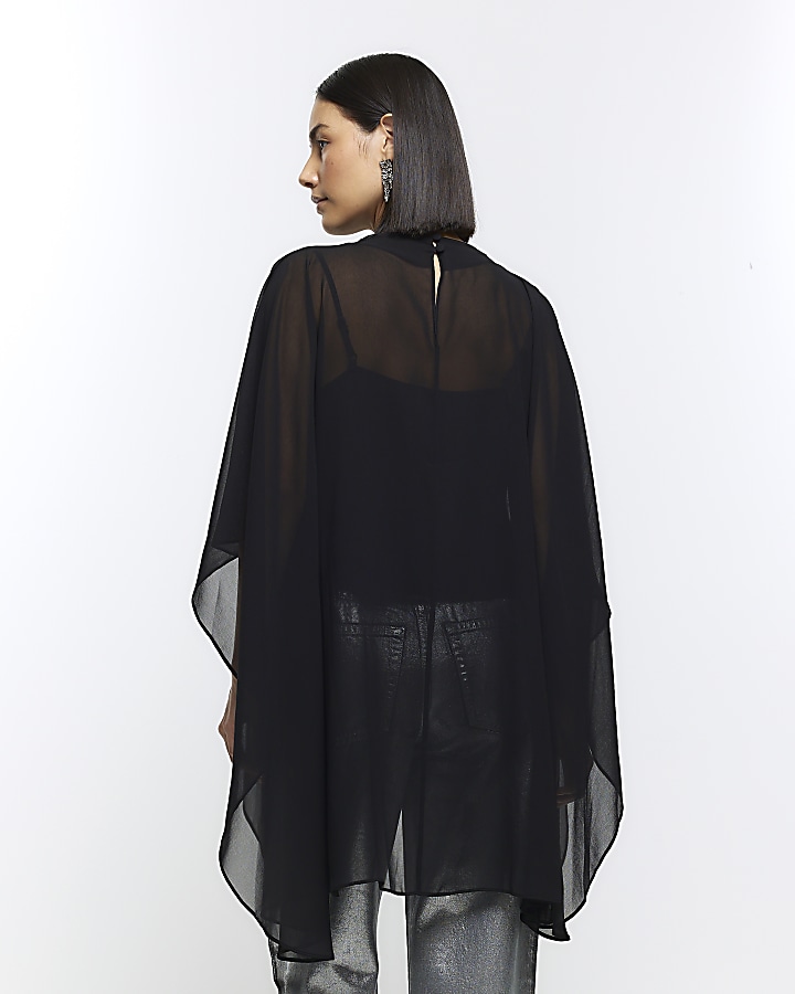 Black cape design blouse