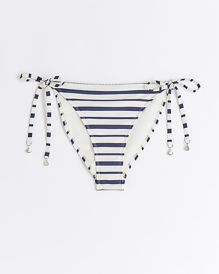 White striped tie side bikini bottoms