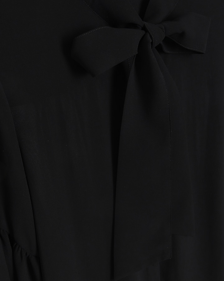 Black front tie long sleeve shirt | River Island