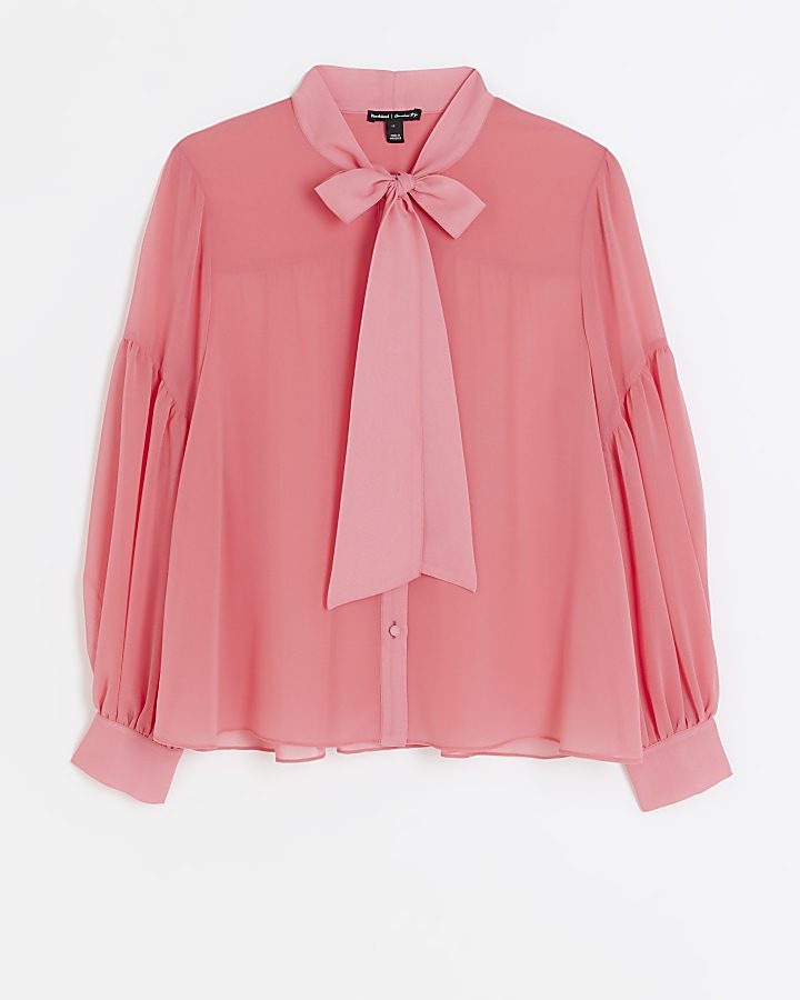 Pink front tie long sleeve shirt
