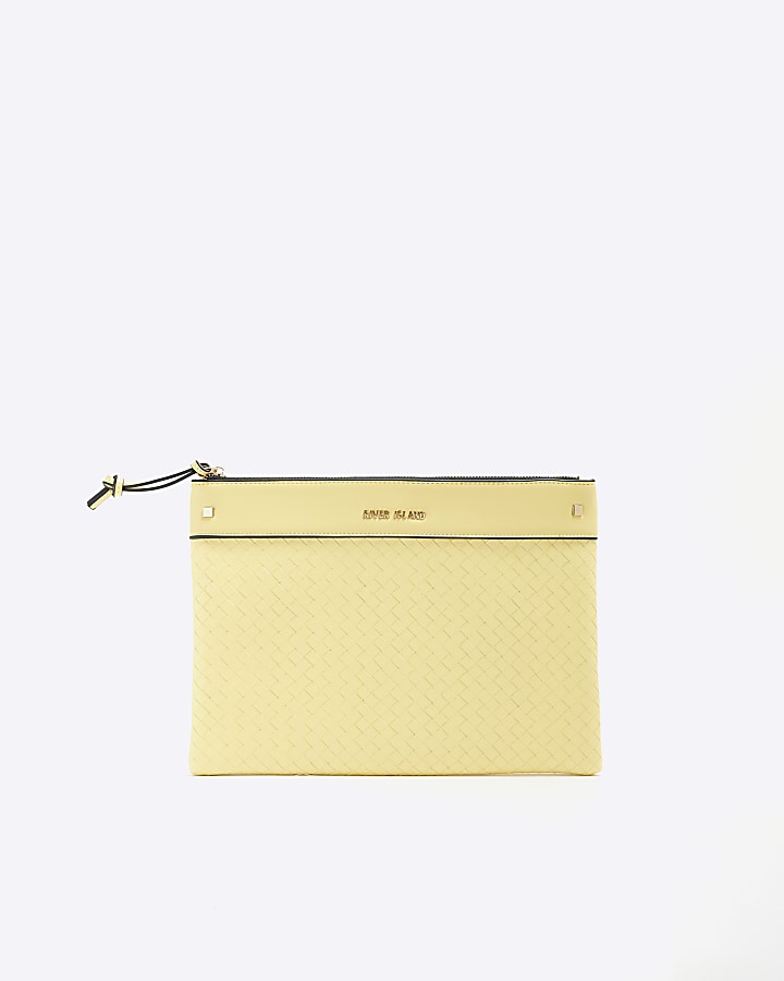 Yellow weave pouchette bag