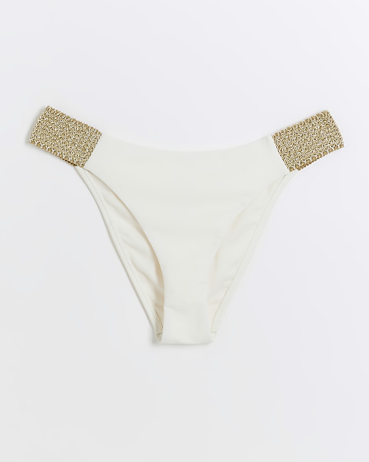 Cream elastic low rise bikini bottoms