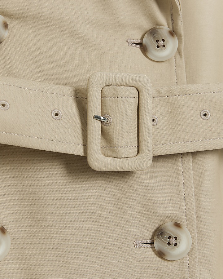 Beige Double Collar Belted Trench Coat