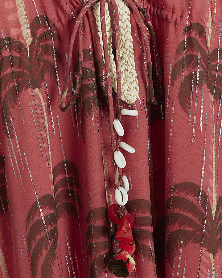 Pink palm tree embellished beach maxi dress