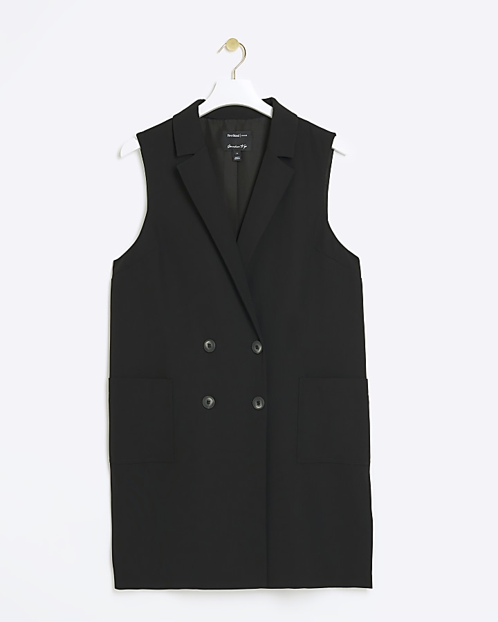 Black longline sleeveless jacket