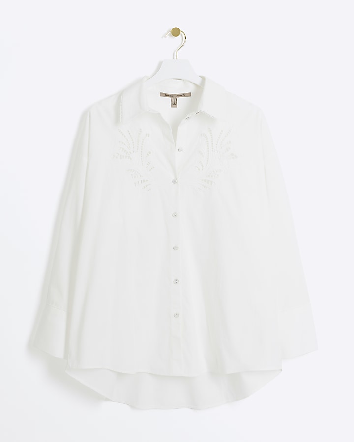 White oversized broderie detail shirt