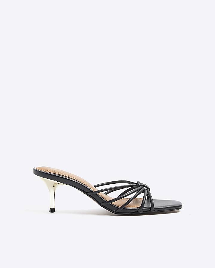 Black knot kitten heel sandals | River Island