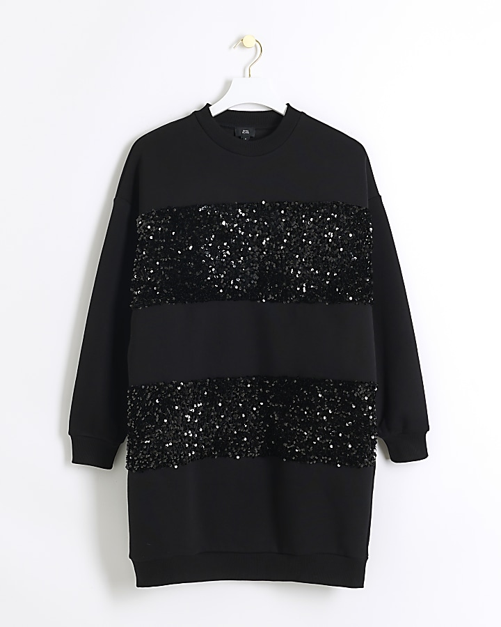 Black sequin sweatshirt mini dress