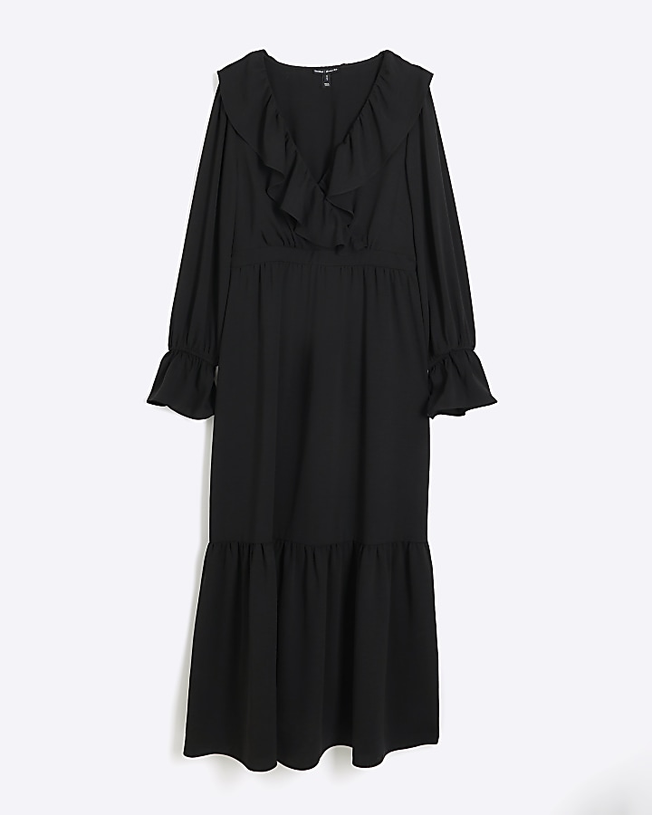 Black frill swing maxi dress