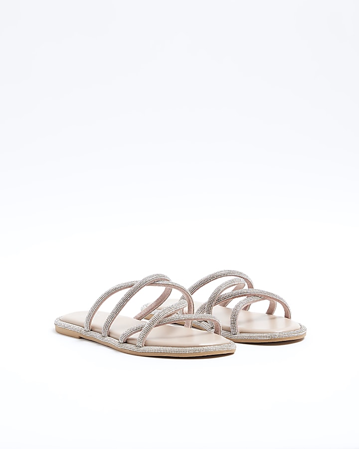 Pink wide fit leather diamante strap sandals
