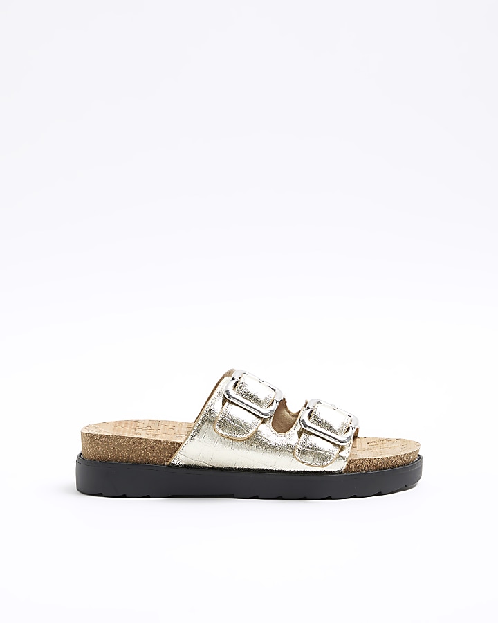 Gold Wide Fit Double Buckle Sandal