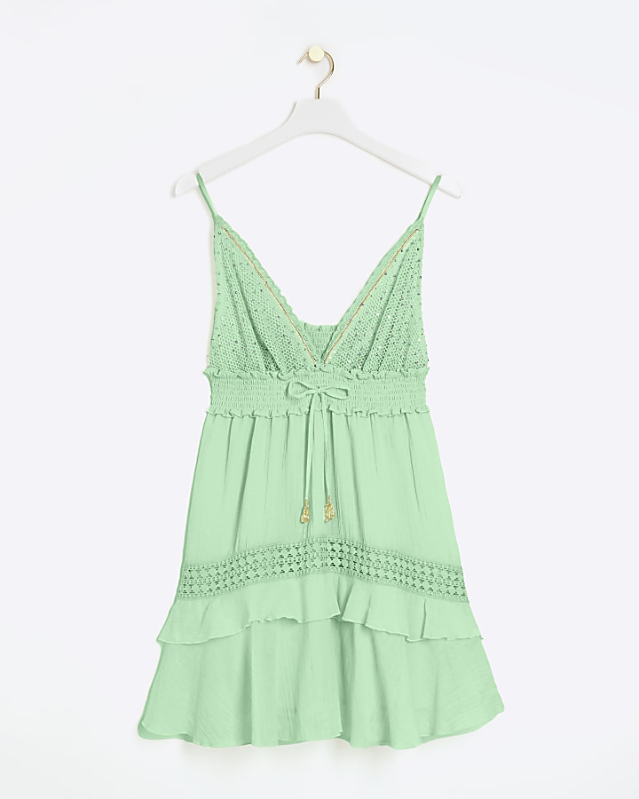 Green embellished plunge beach mini dress